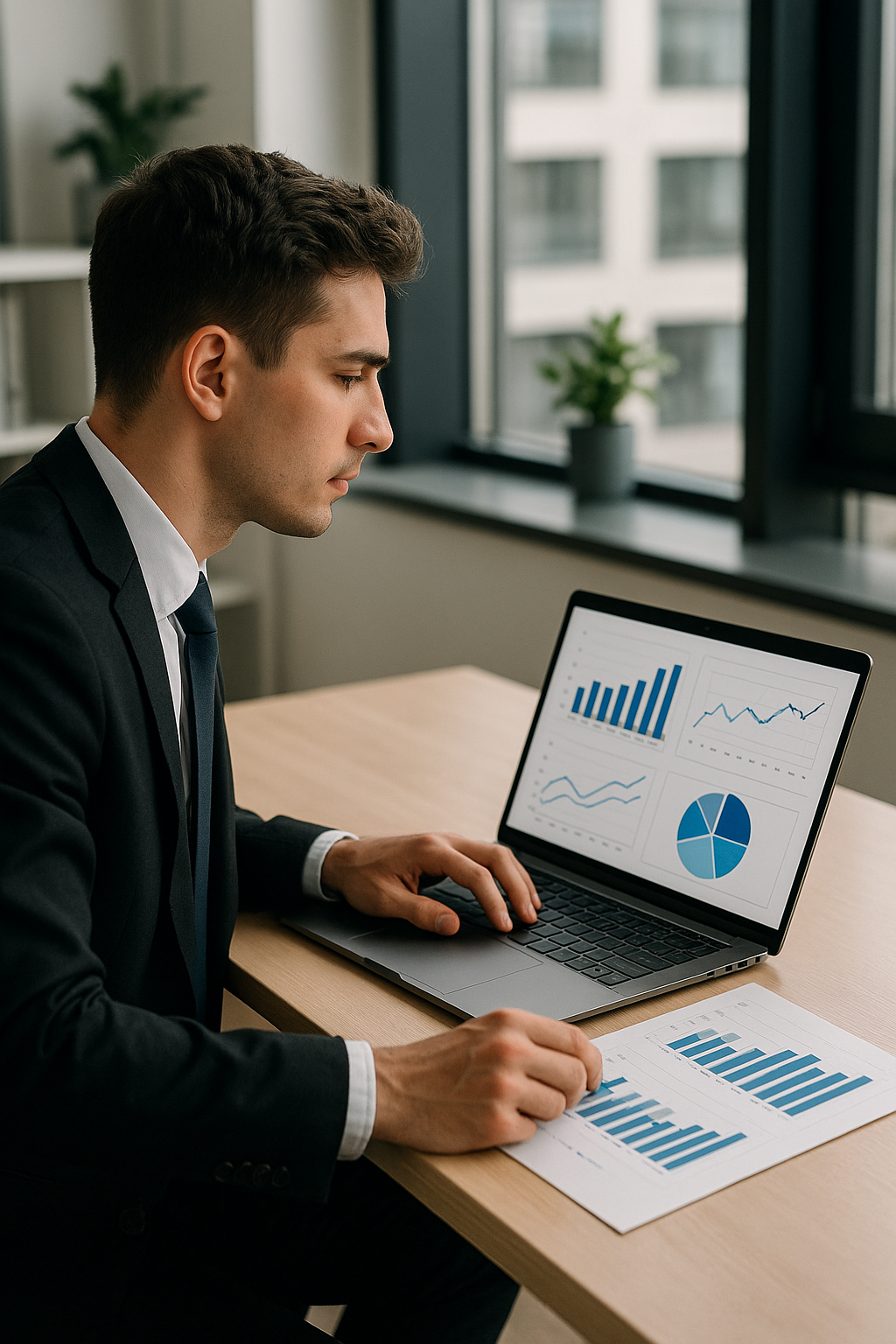 Professional analyzing reports