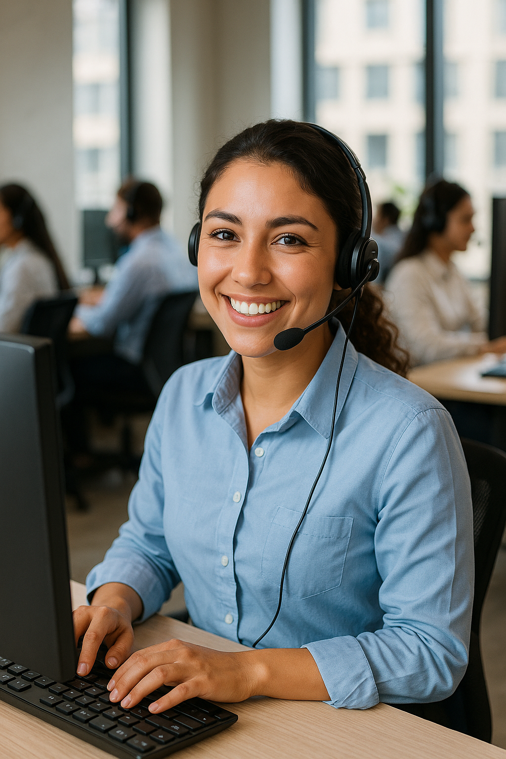 Customer service agent with headset